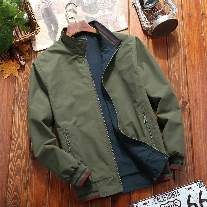 TFETTERS 2025 Autumn Jacket for Men Stand Collar Double Sided Wear Clothes Smart Casual Slim Fit Solid Color Fashion Jacket Men