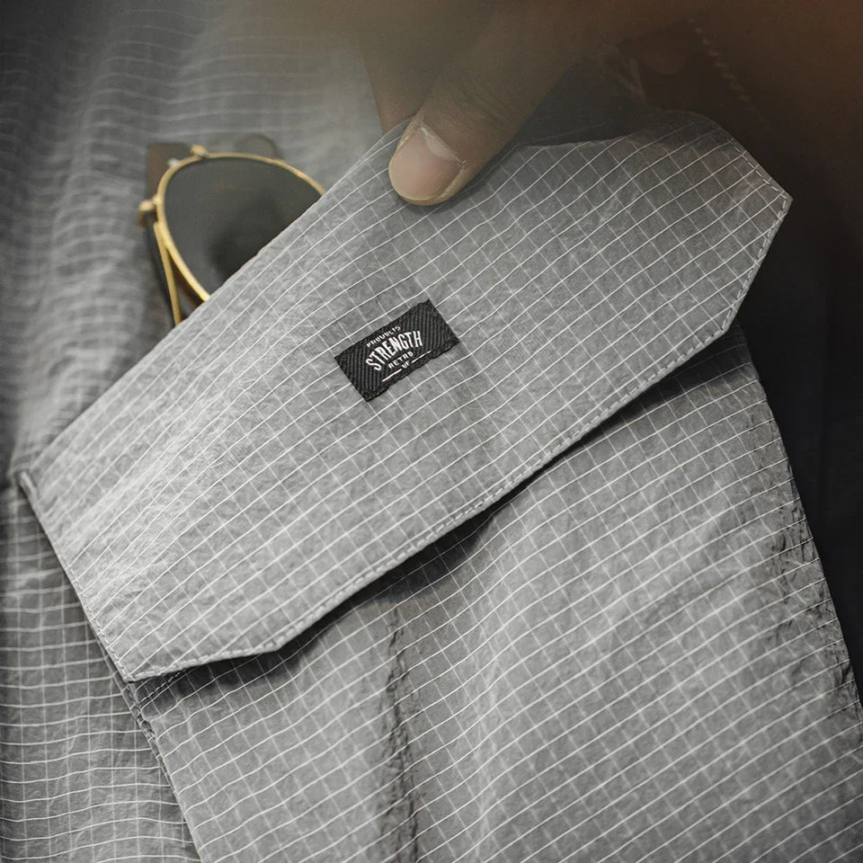 Maden Outdoor Multi-pocket Plaid Shorts Functional Style Thin Gray Straight Elastic Waist Five-quarter Pants for Men's Summer