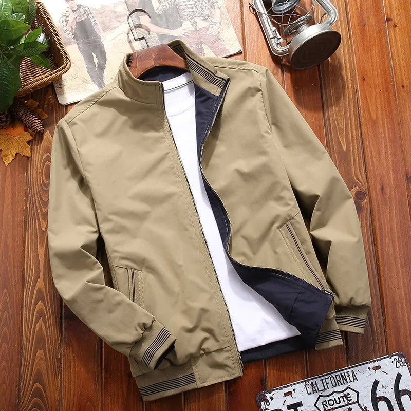 TFETTERS 2025 Autumn Jacket for Men Stand Collar Double Sided Wear Clothes Smart Casual Slim Fit Solid Color Fashion Jacket Men
