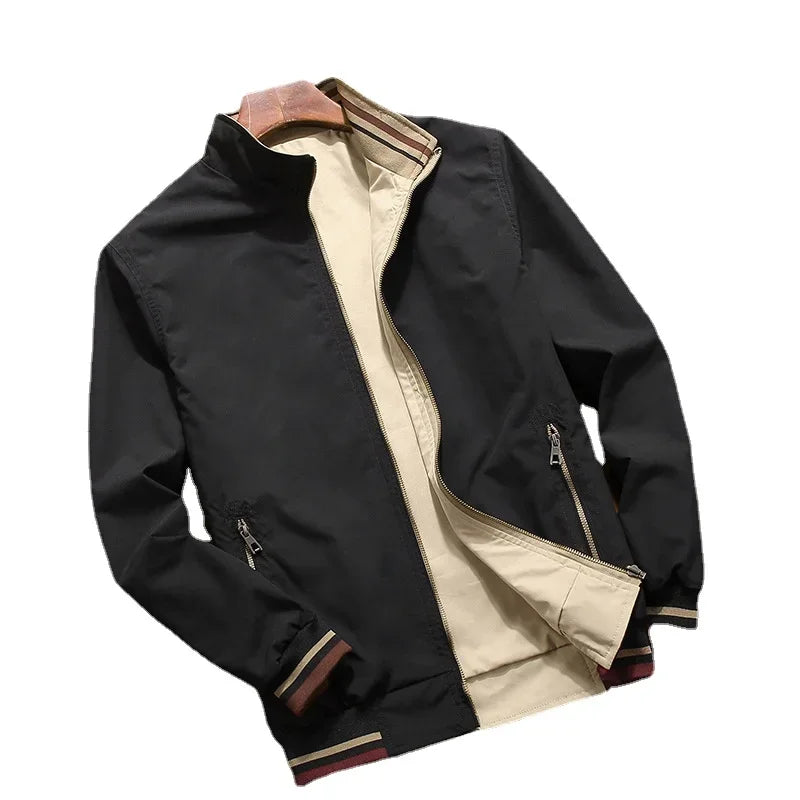 TFETTERS 2025 Autumn Jacket for Men Stand Collar Double Sided Wear Clothes Smart Casual Slim Fit Solid Color Fashion Jacket Men