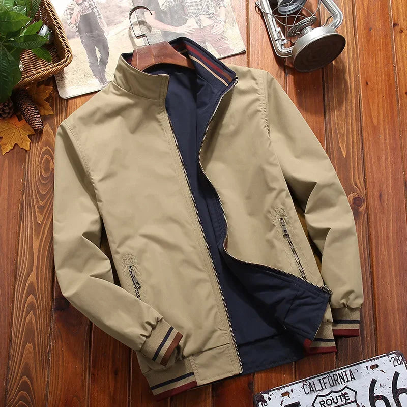 TFETTERS 2025 Autumn Jacket for Men Stand Collar Double Sided Wear Clothes Smart Casual Slim Fit Solid Color Fashion Jacket Men