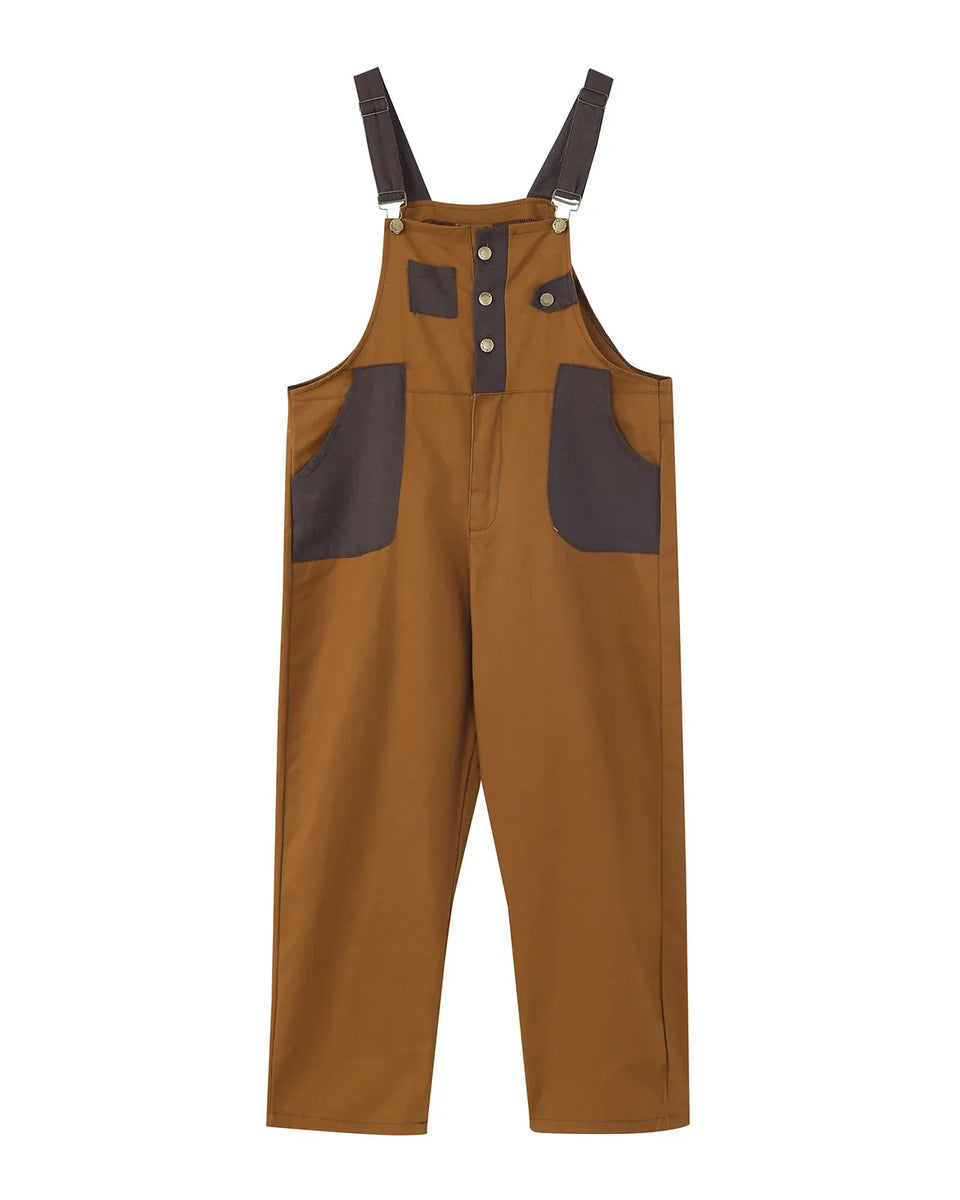 Men's Retro Orange Brown Unisex Overalls Wear Pair Of Loose Straight Overalls On Both Sides Men's fashion Sweat Jumpsuit