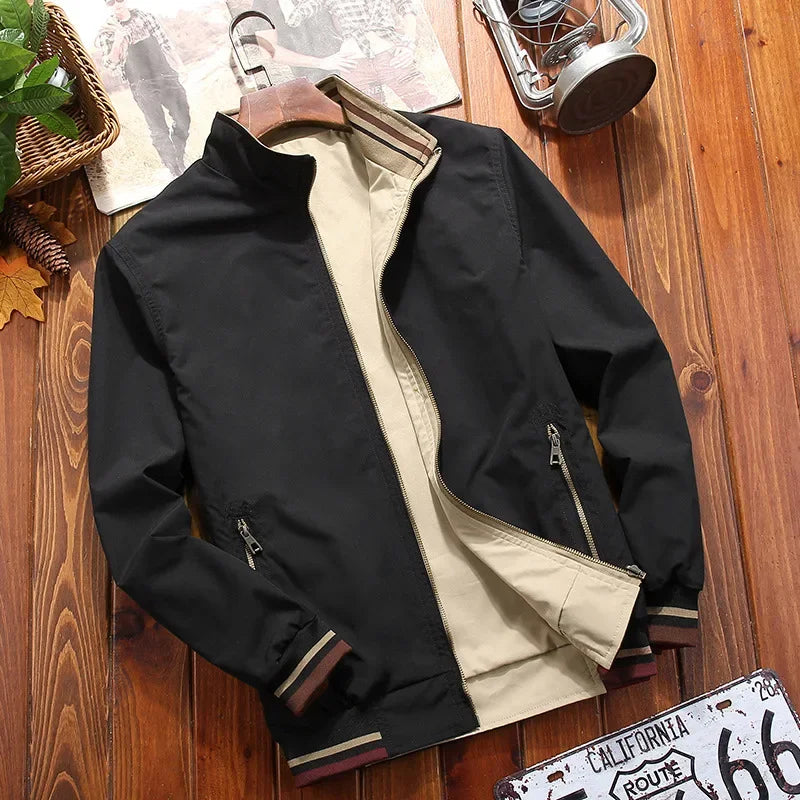 TFETTERS 2025 Autumn Jacket for Men Stand Collar Double Sided Wear Clothes Smart Casual Slim Fit Solid Color Fashion Jacket Men