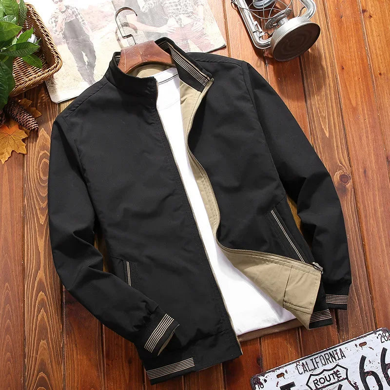 TFETTERS 2025 Autumn Jacket for Men Stand Collar Double Sided Wear Clothes Smart Casual Slim Fit Solid Color Fashion Jacket Men